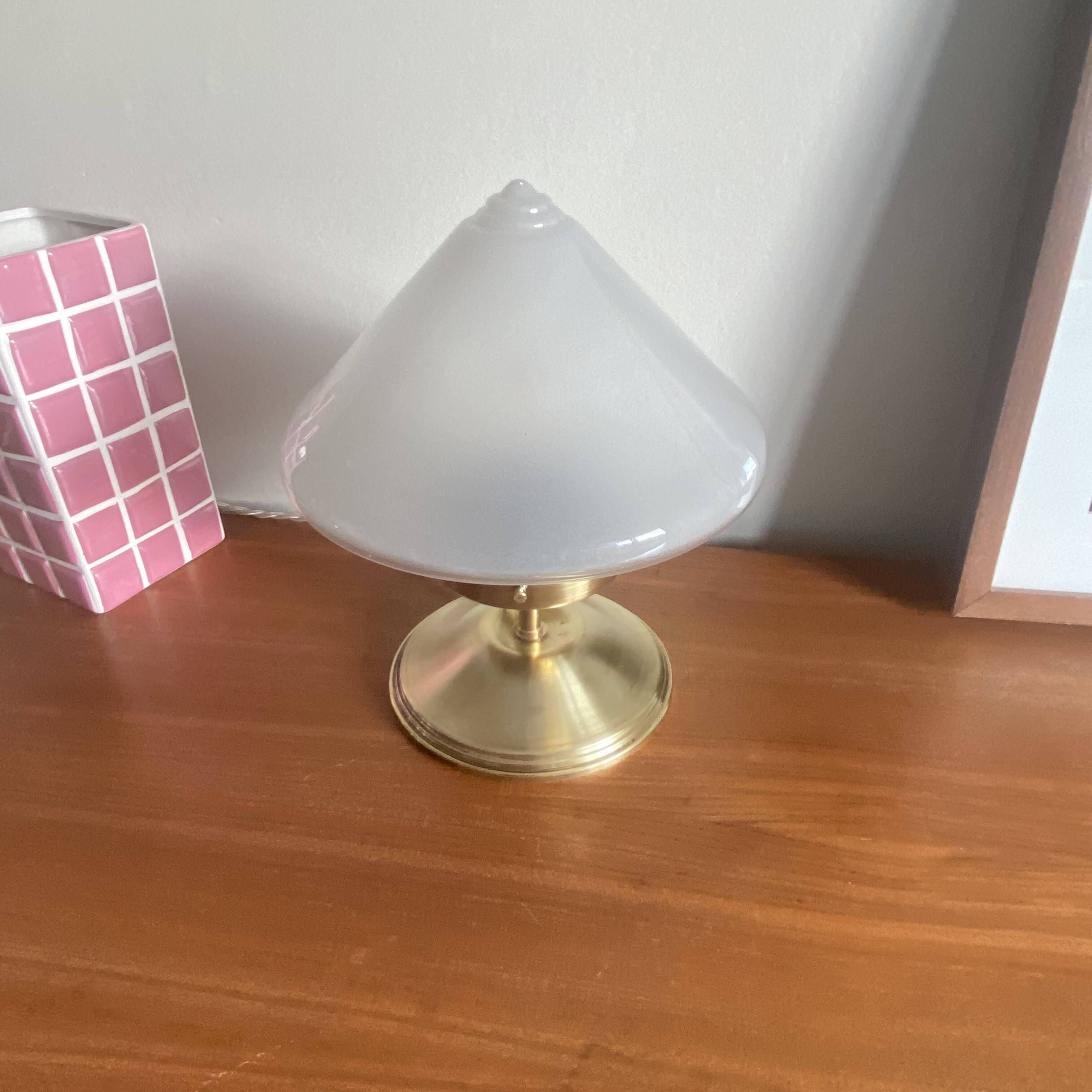Antique table lamp with pointed glass globe and brass base, antique vintage lighting fixture LAMP-7345