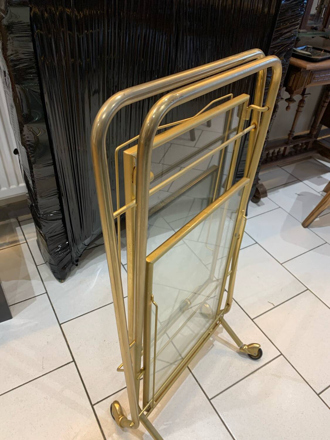 Vintage Folding Gold Serving Trolley circa 1960