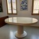 Vintage table, beige lacquered top and bamboo legs.