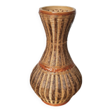 Wicker and woven bamboo vase