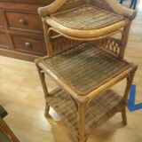 Bamboo and rattan corner shelf circa 1975
