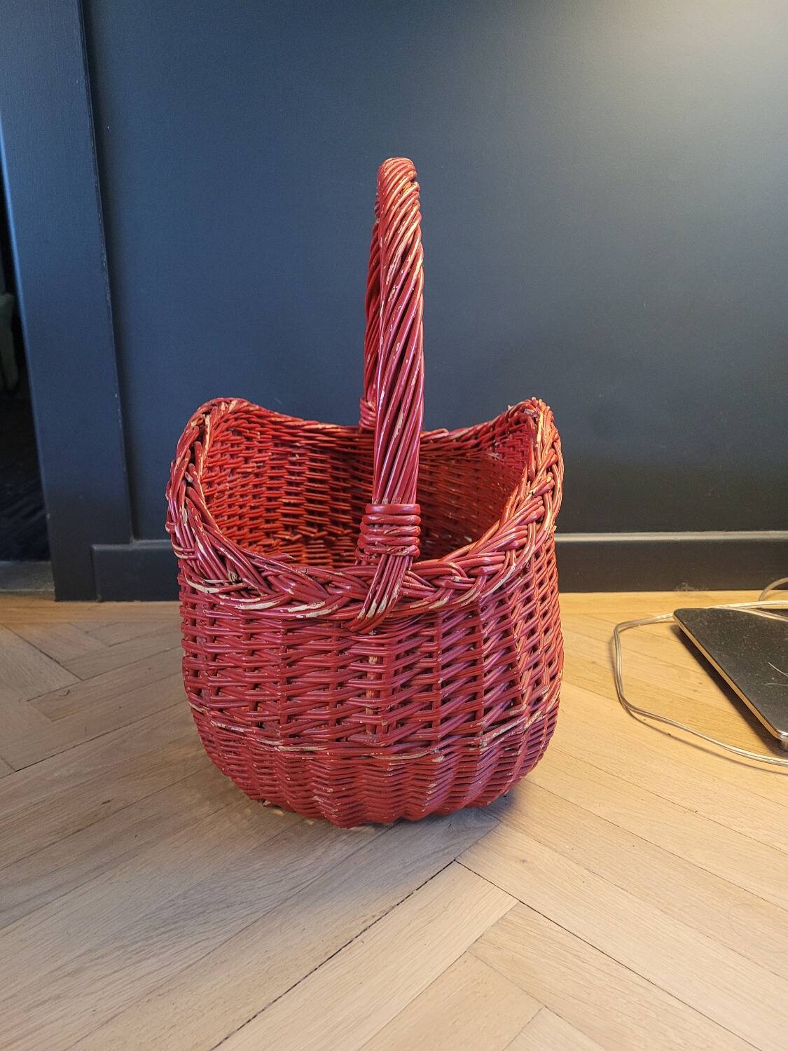 Red painted rattan basket