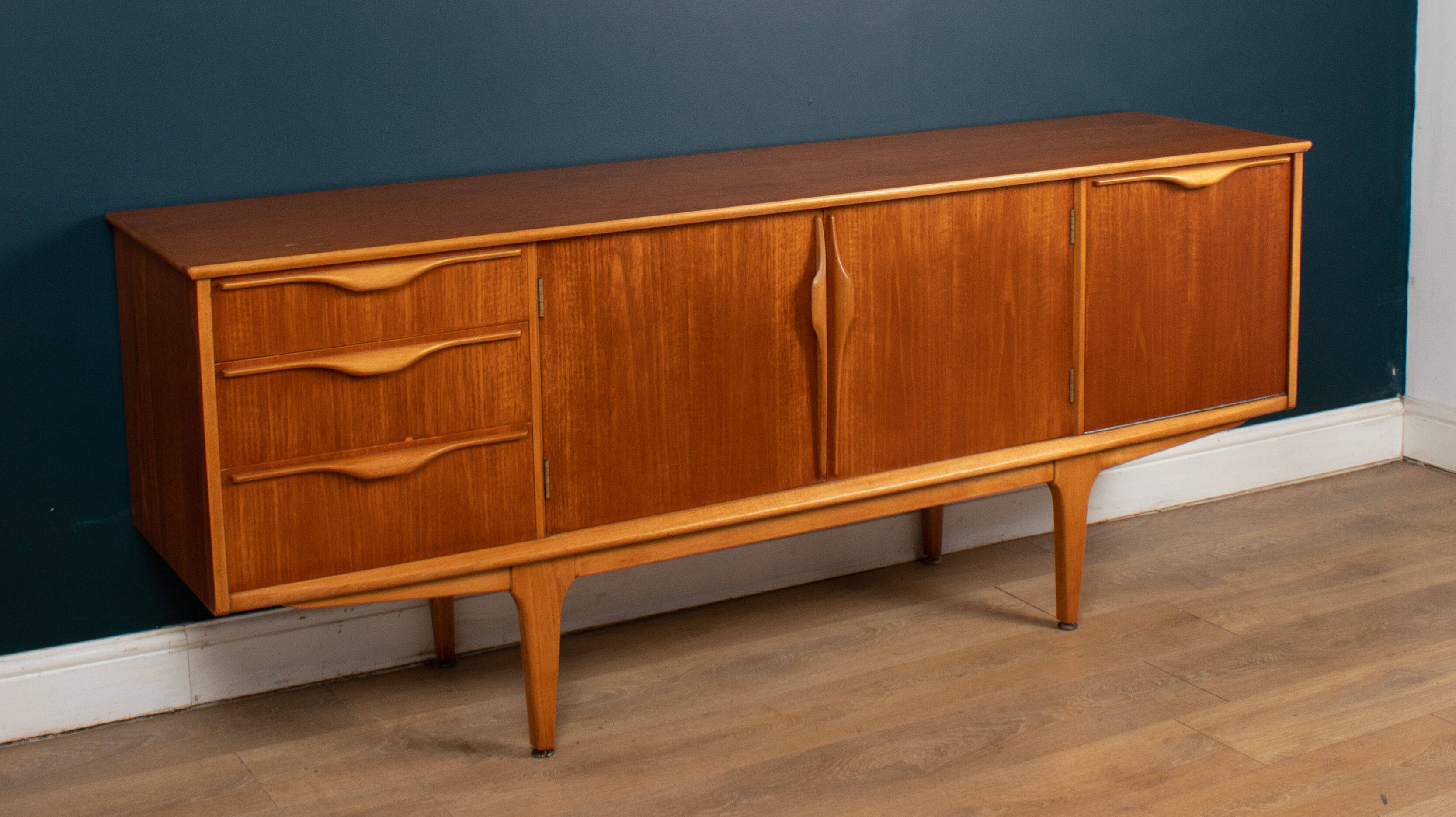Retro teak 1960s jentique mid century restored sideboard with folded handles
