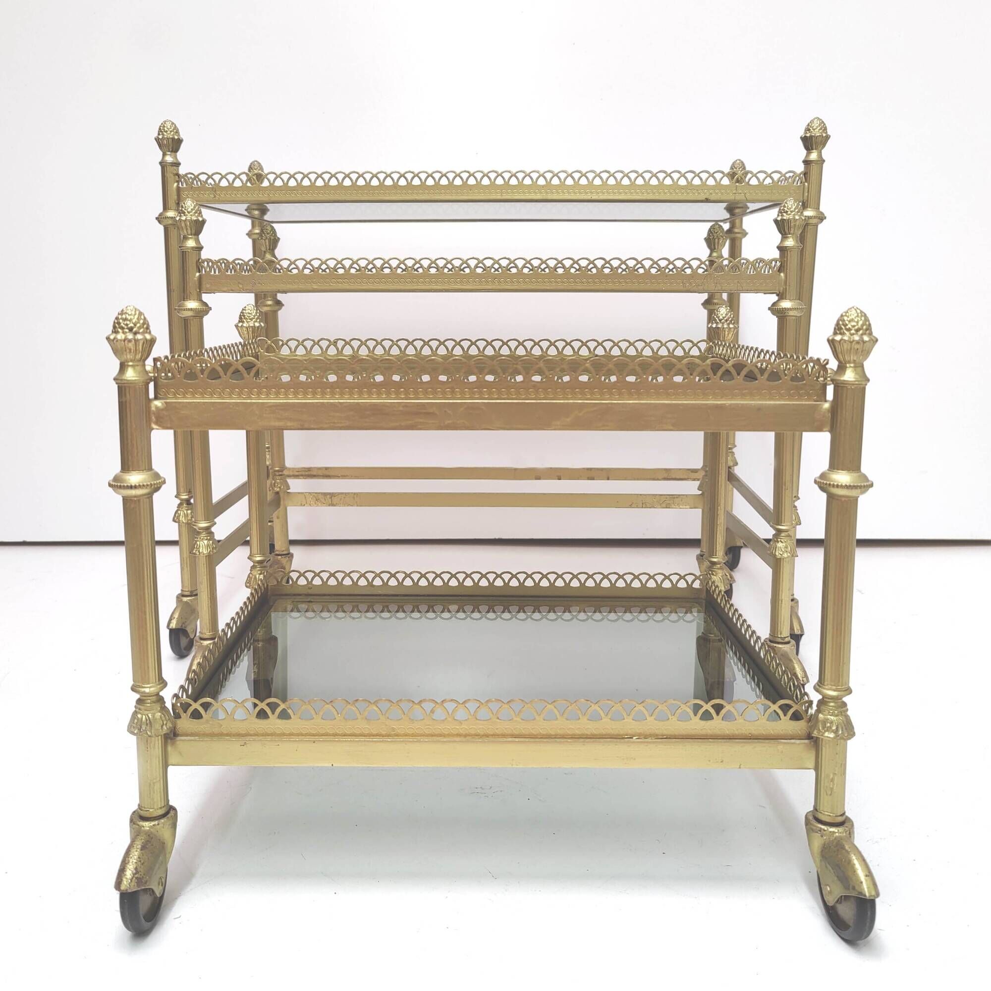 Desserts nesting tables gilded metal and smoked glass