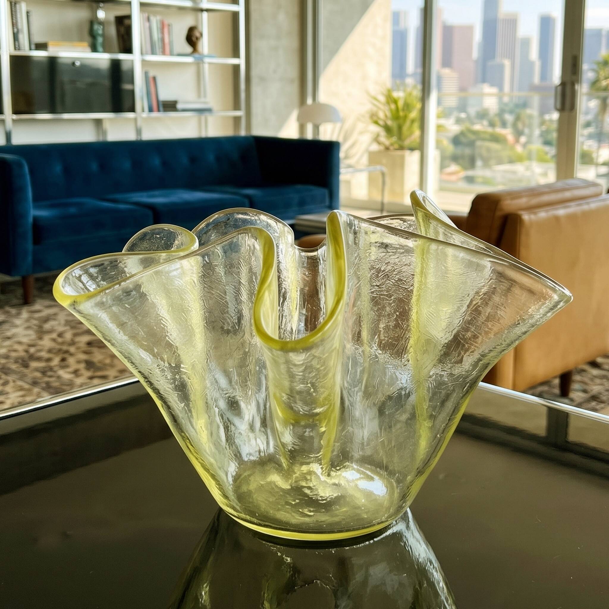 Vase en verre de Murano jaune "Fazzoletto" des années 1970 par Dogi