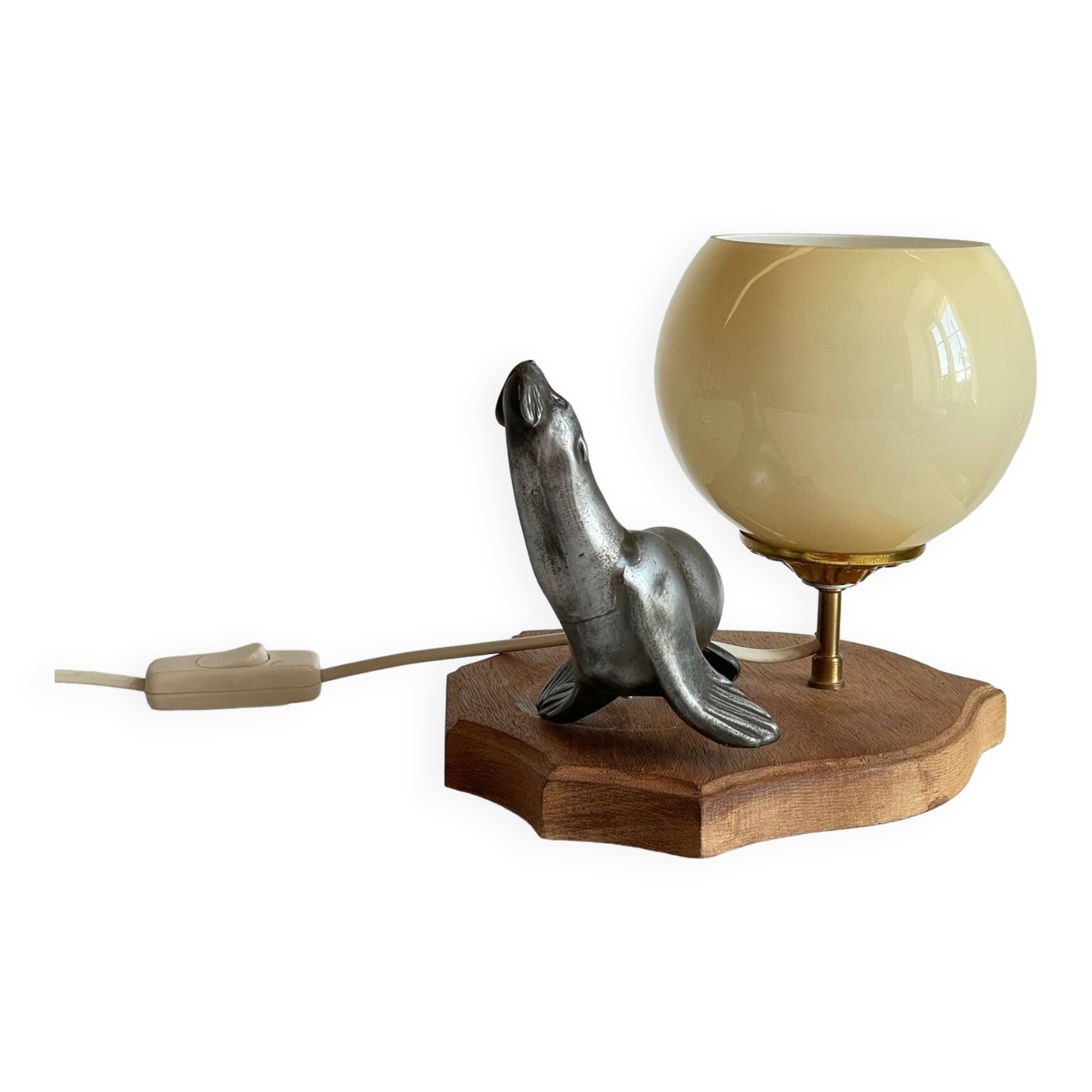 Art Deco Sea Lion blown glass lamp