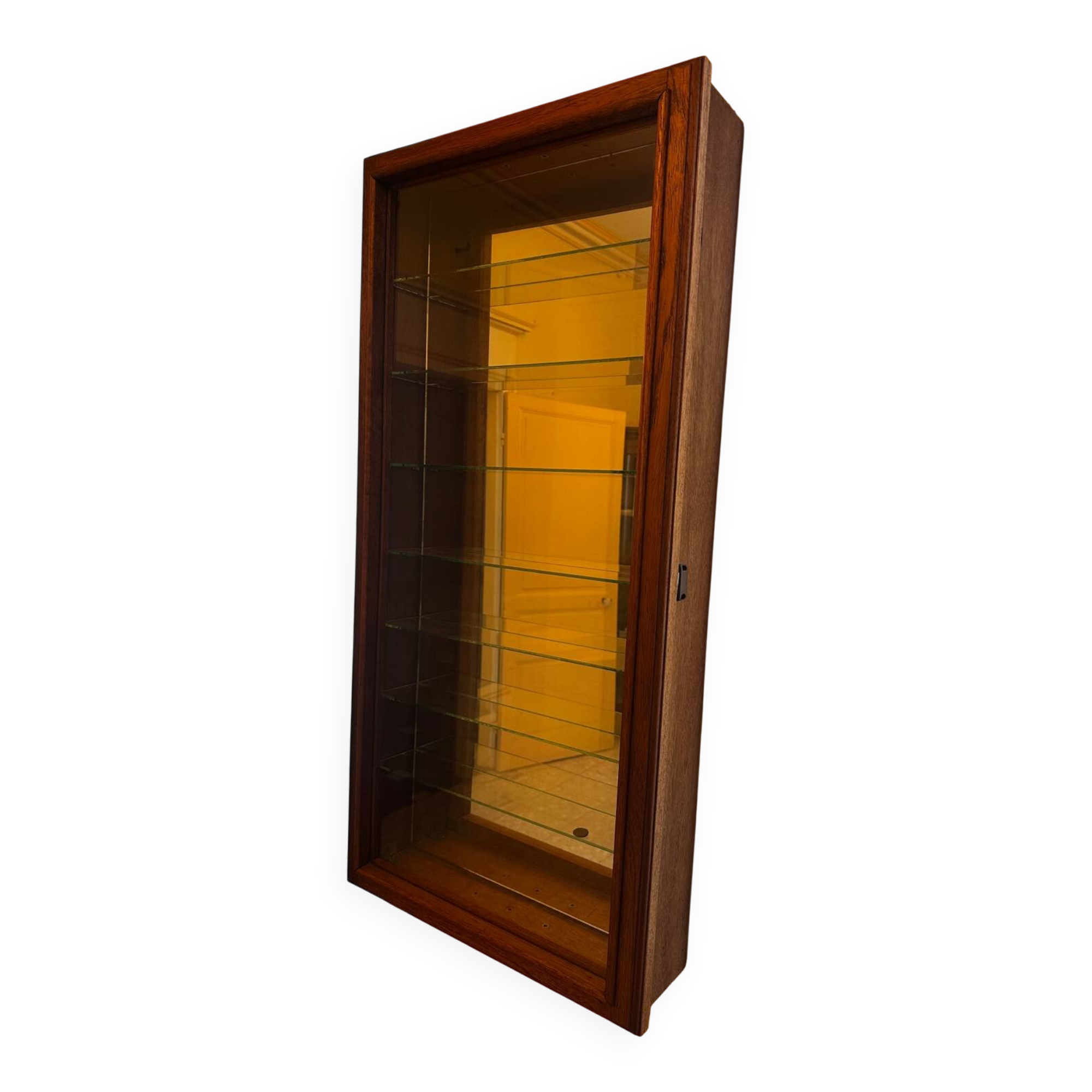 Wall display cabinet - wood - glass and mirror H 107 / W 53 / D 15.5 cm