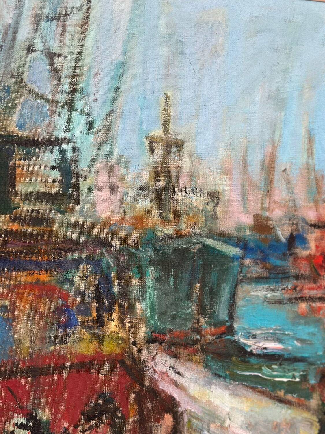 Swedish Oil on Canvas – “Port of Gothenburg” by Eric With