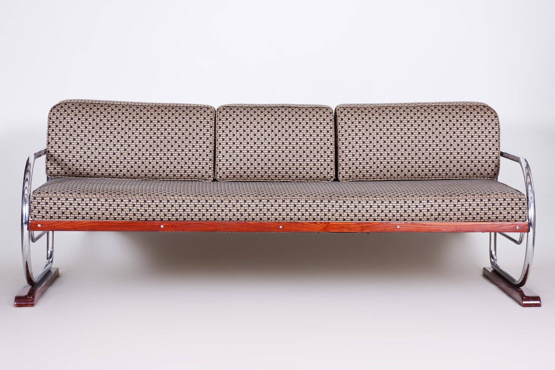 Bauhaus Sofa in Chrome and Backhausen Fabric attributed to R. Slezák, Czech, 1930s