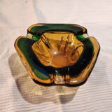 Murano green and yellow blown glass ashtray, 1970