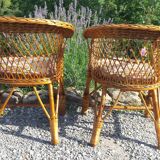 Wicker or rattan armchairs