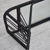 1970s, Scandinavian side table, original condition, glass, wood, metal, plastic rope.