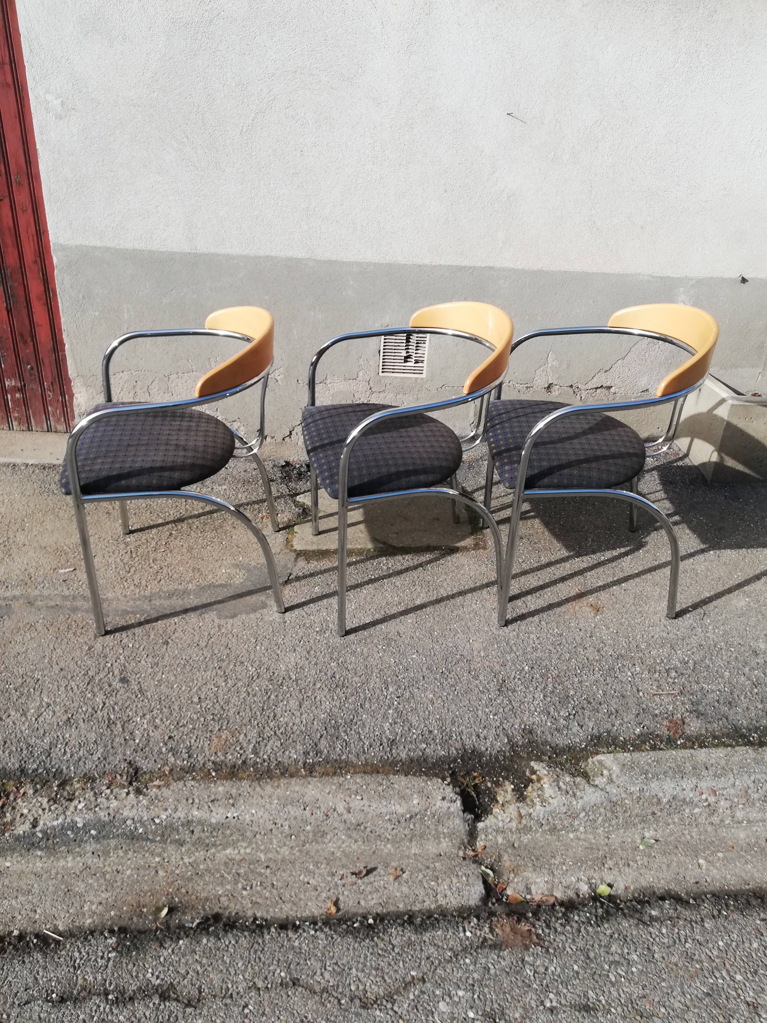 Set de 3 chaises vintage tissu bleu