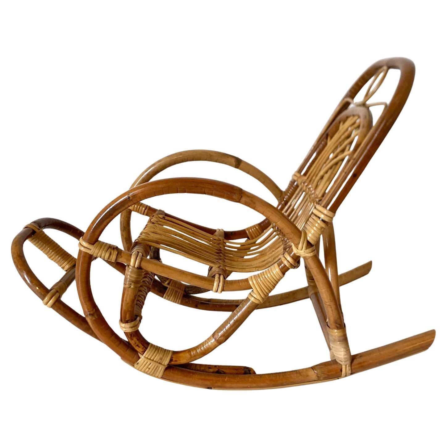 Mid Century Modern Bamboo Kids Rocking Chairs, Italy 1960s