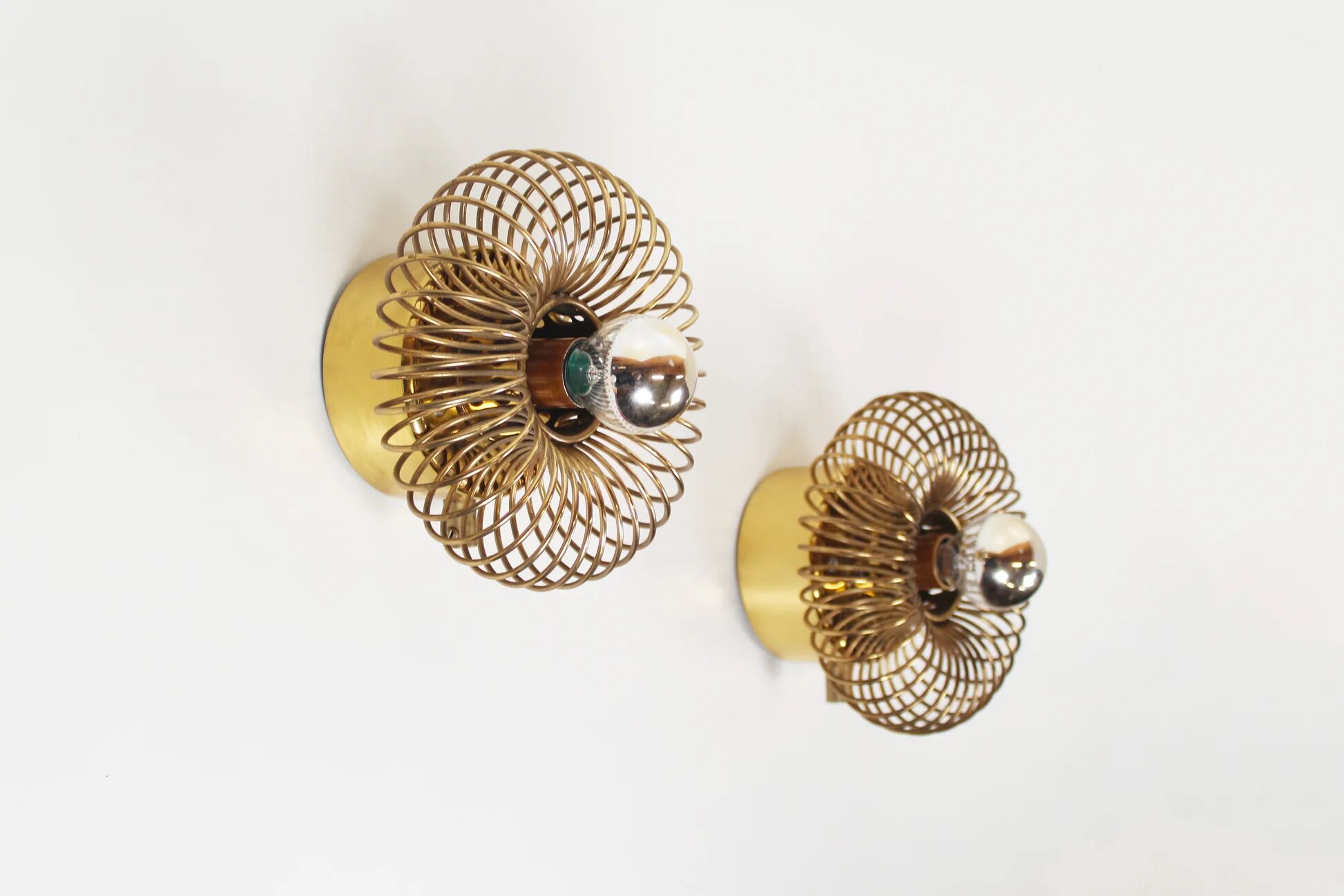 Pair of rare brass 'Spring' wall lamps by Oxar