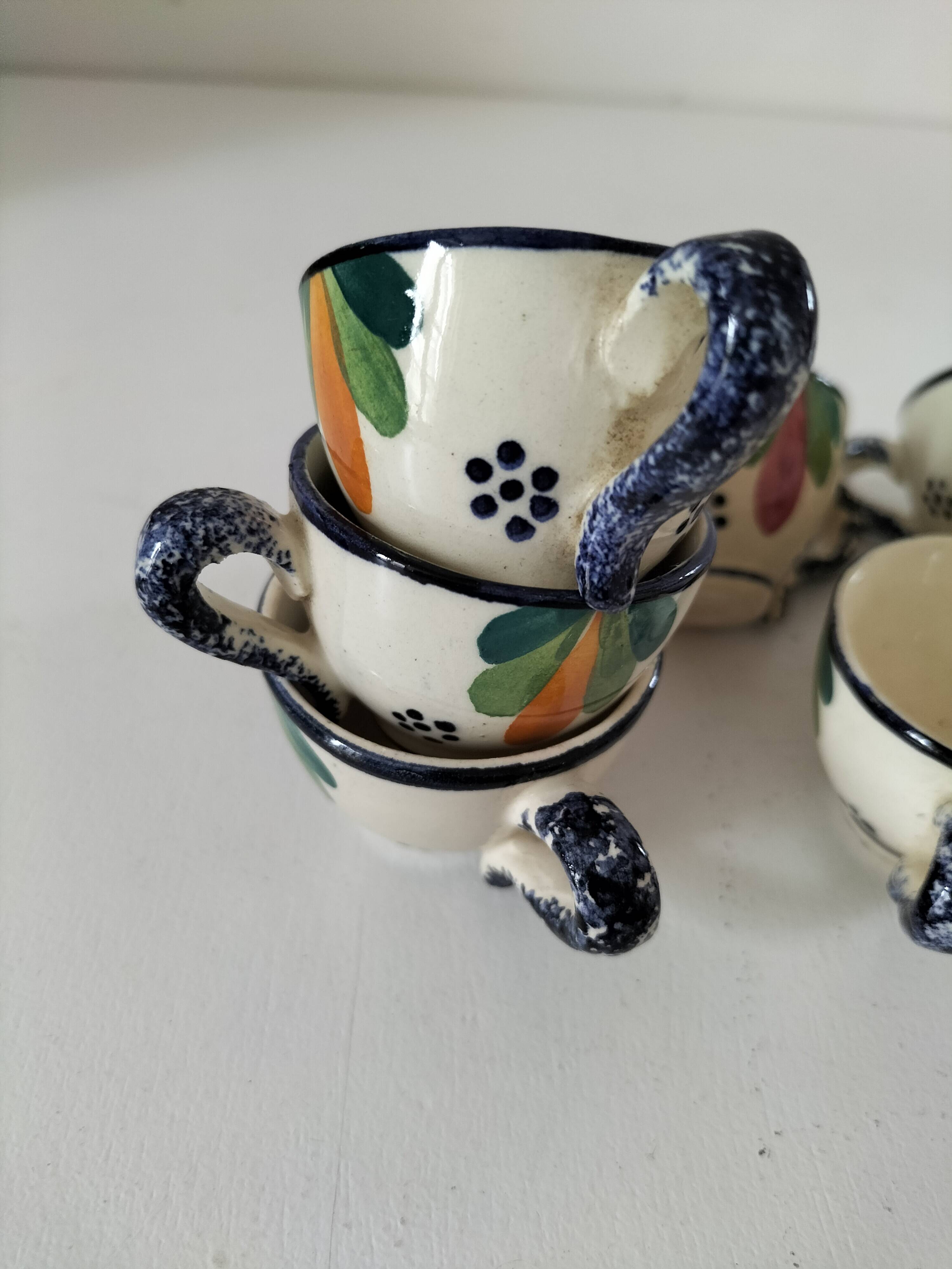 Set of 7 miniature Quimper earthenware cups