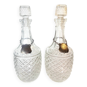 Paire de Carafes à Whisky Gin Vintage Cristal 70's