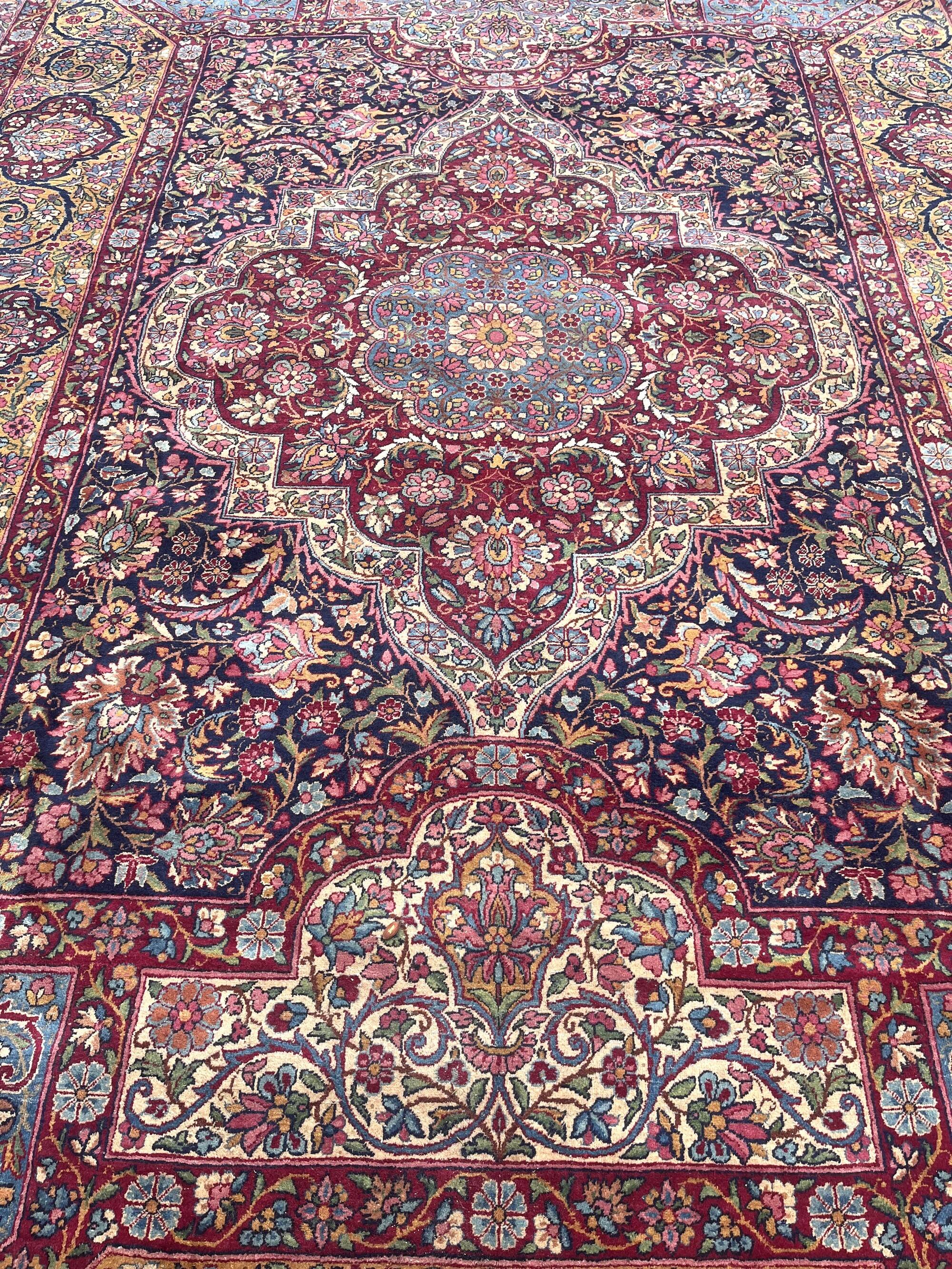 Large Antique Iranian Oriental Rug: Yazd: 4.45 X 3.30 Meters