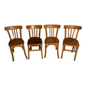 Set of 4 mismatched bistro chairs 1950