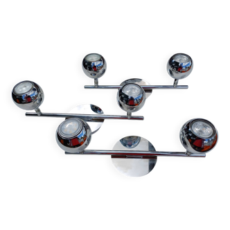 3 vintage chrome metal pendant lights