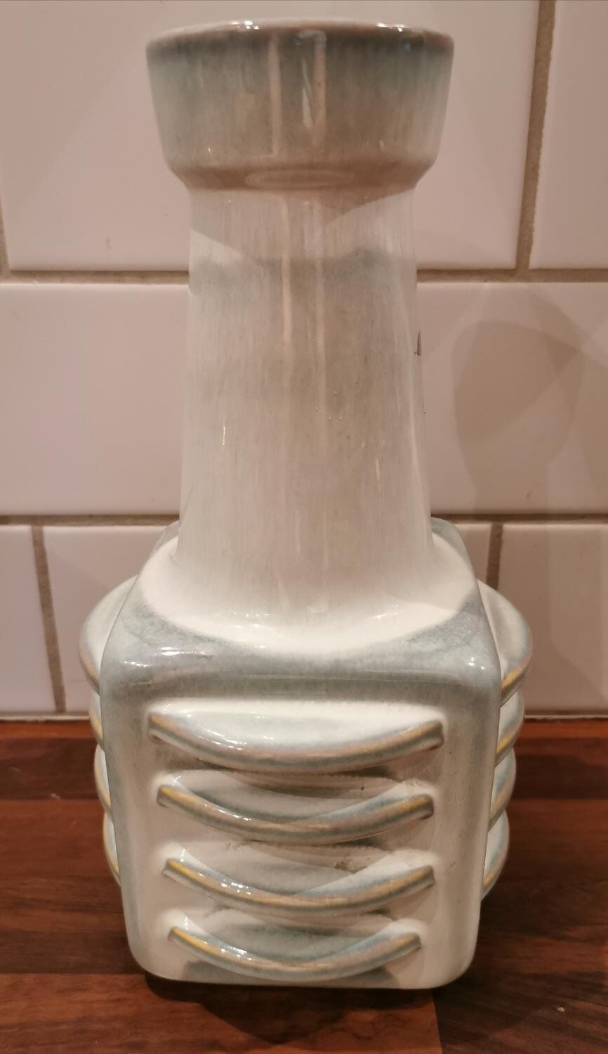 Vintage vase in sandstone , white and blue enamel by Einar Johansen Soholm 1960 Denmark