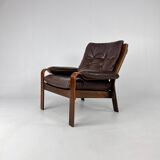 Mid-Century Scandinavian Leather and Bentwood Lounge Chair, 1960s
