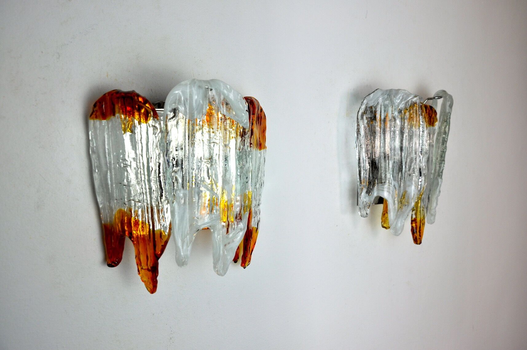 Pair of wall lamps, orange Murano glass, Italy, 1960