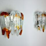 Pair of wall lamps, orange Murano glass, Italy, 1960