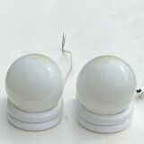 Pair of white and opaline metal wall lights