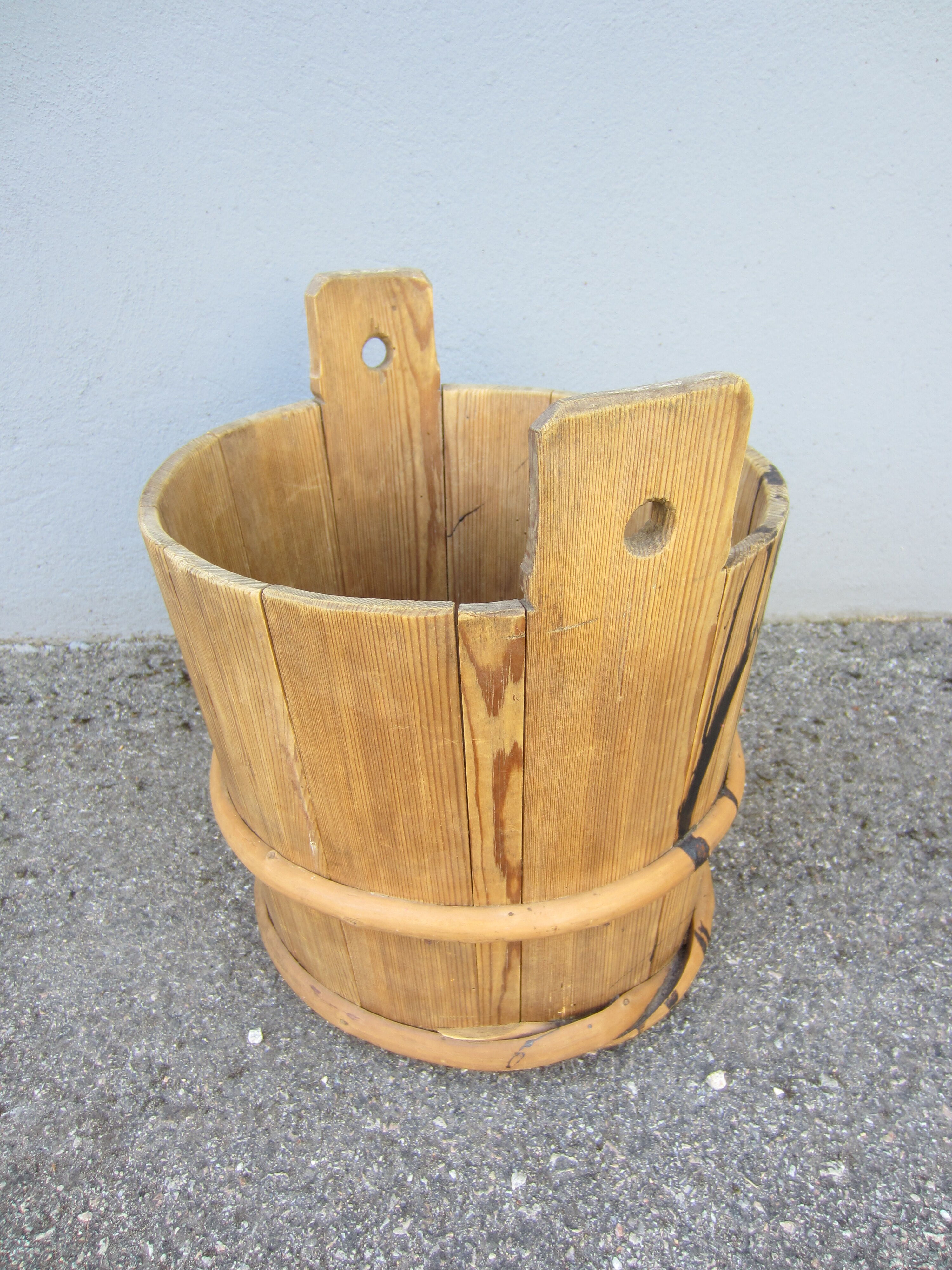 Rustic Scandinavian wooden bucket from the 19th century