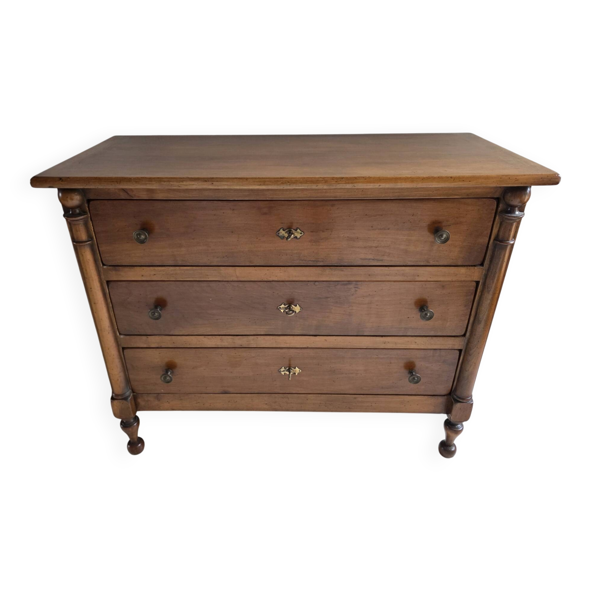 Empire style chest of drawers with 3 drawers in light walnut