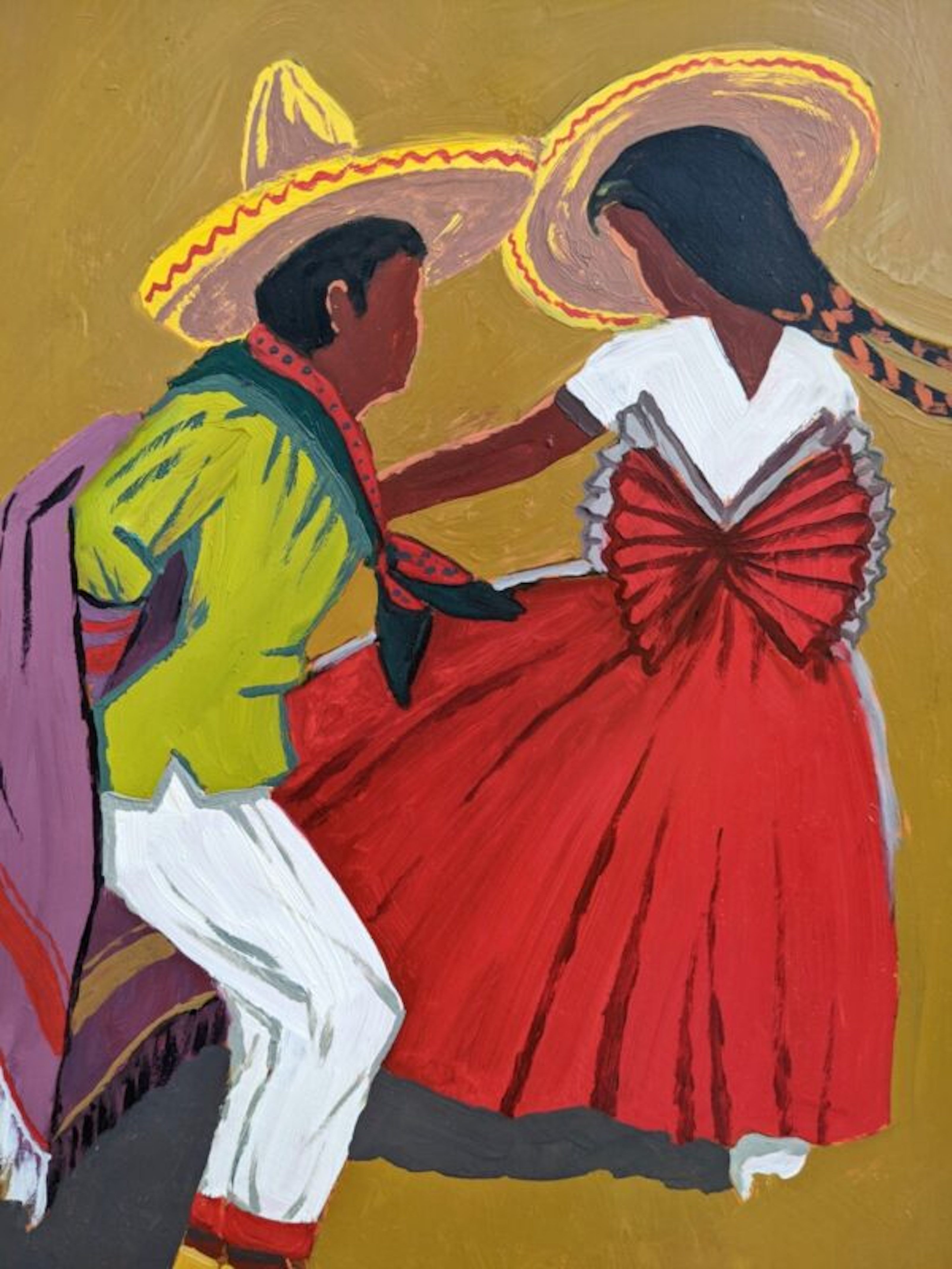 Mid-Century Modern "Mexican Dancers" Swedish Figurative Oil Painting, Framed