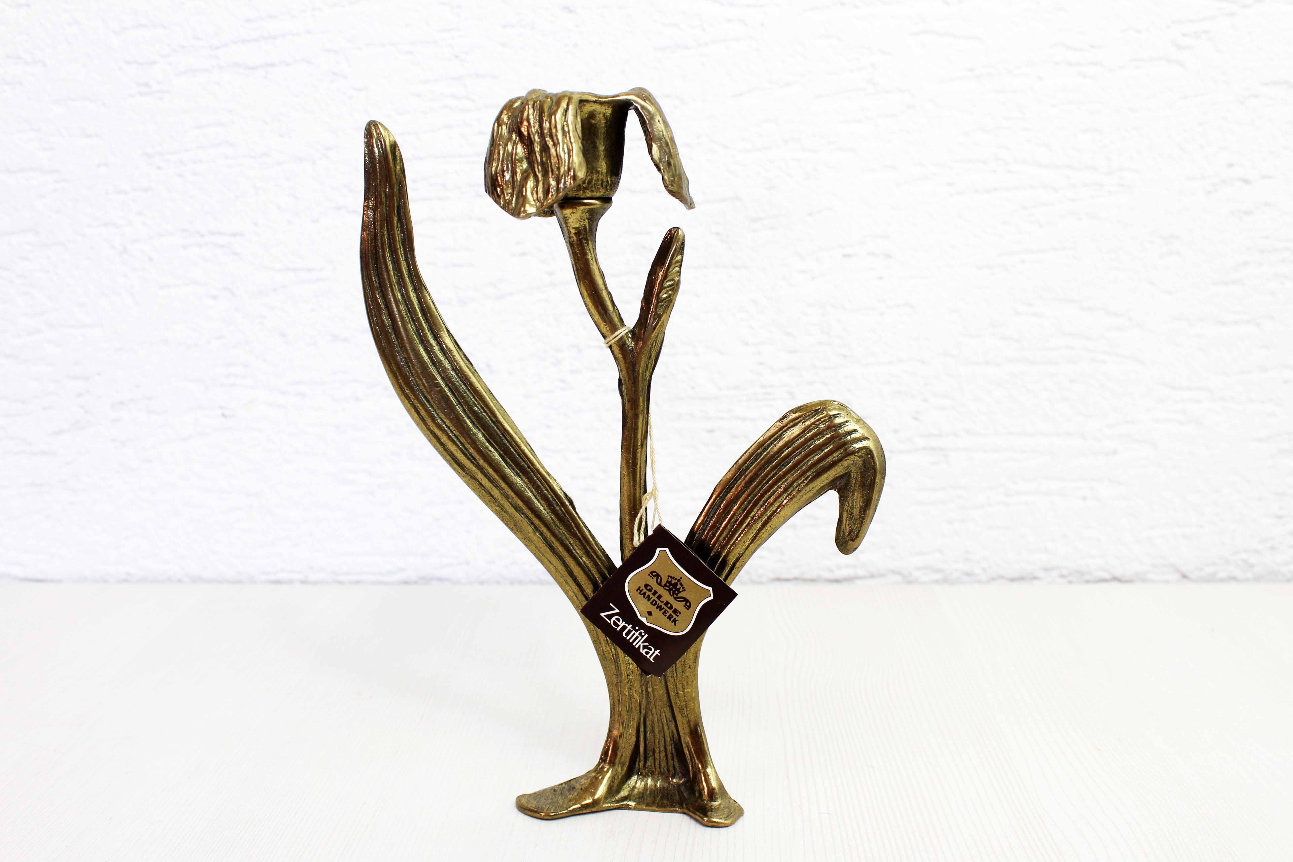 Art Nouveau brass flower candle holder