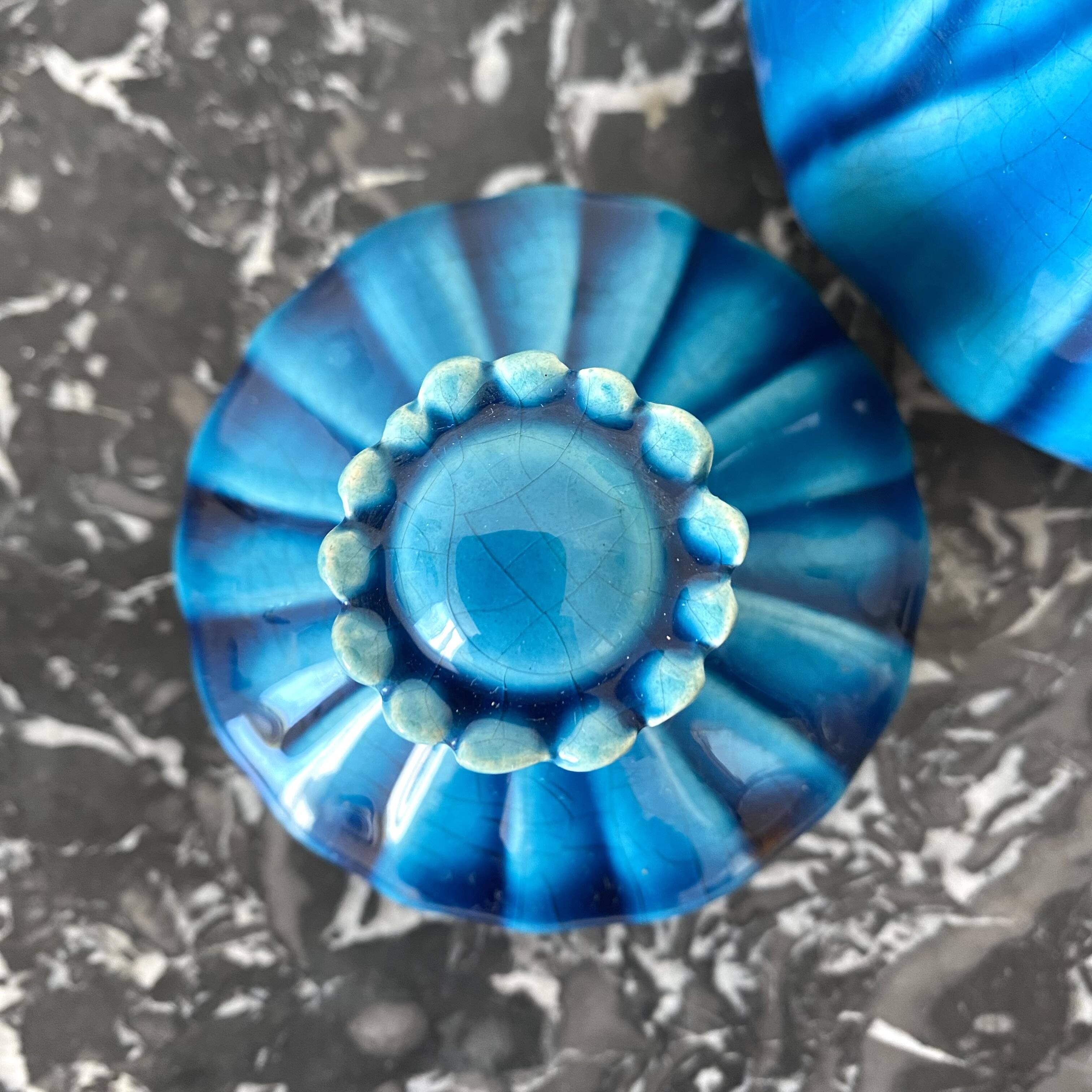 Blue slip sugar bowl