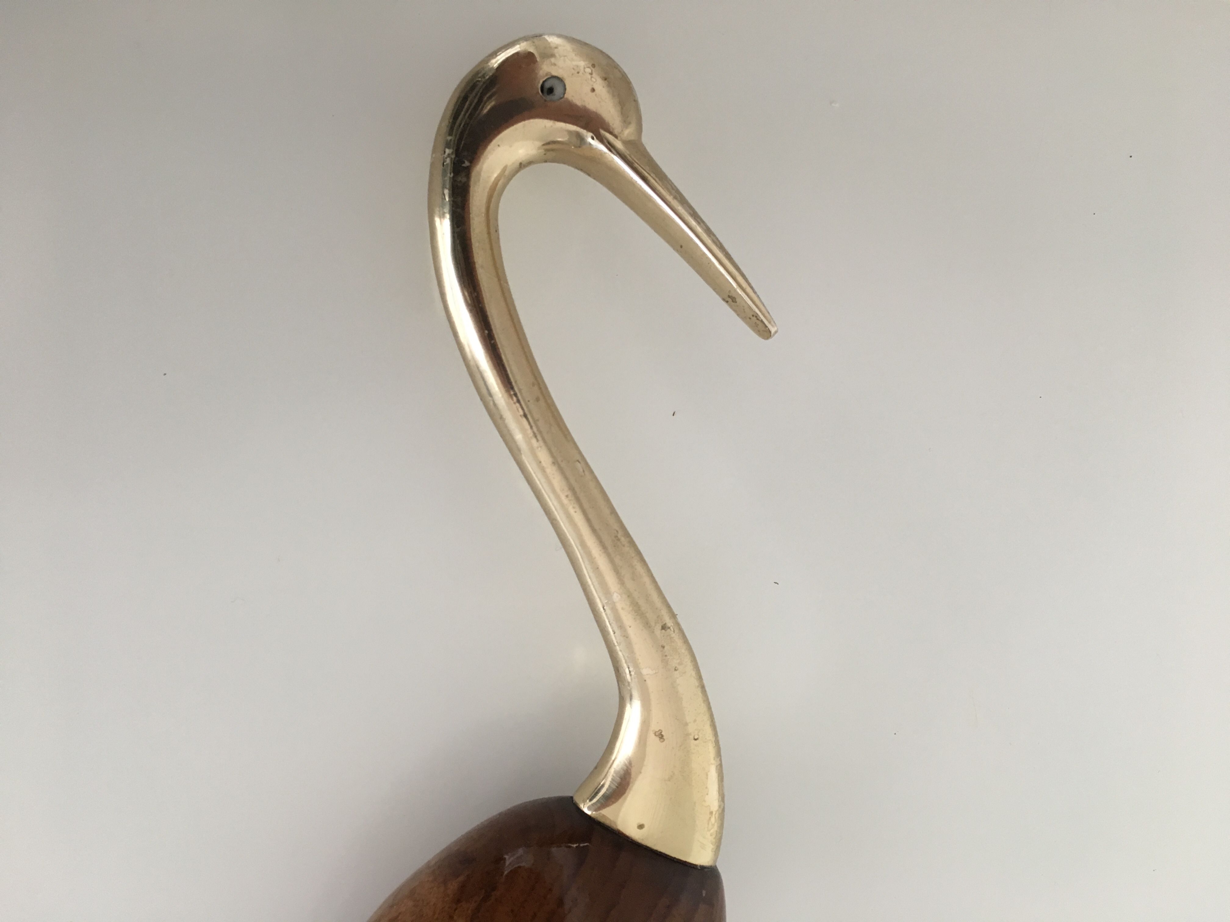 Heron in wood and brass