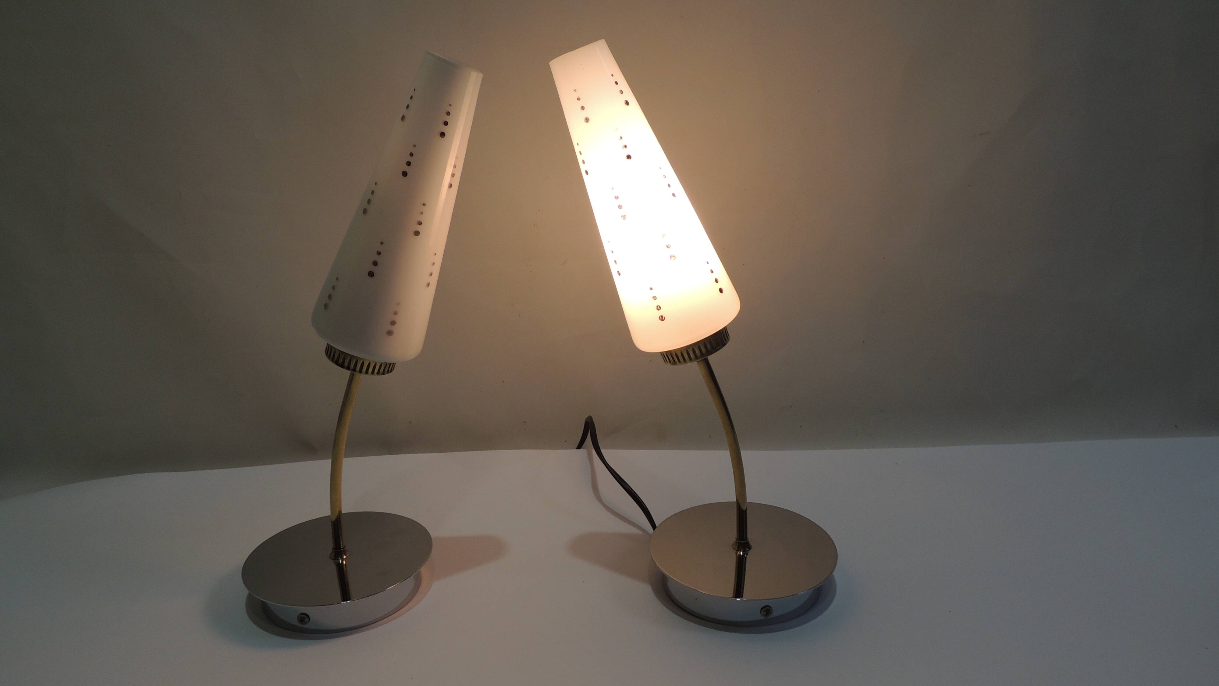Pair of vintage wall sconces from the 1970s – Perforated opaline, brass