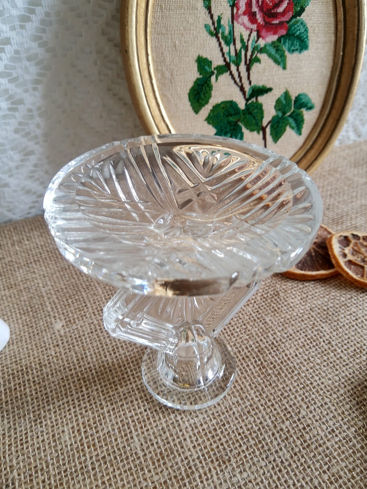 Art Deco chiseled glass candle holder - vintage