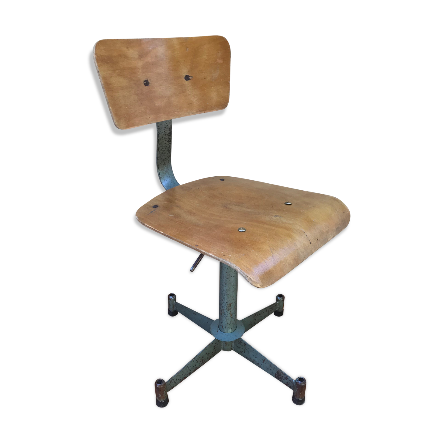 Former metal workshop chair - wood assise adjustable height vintage