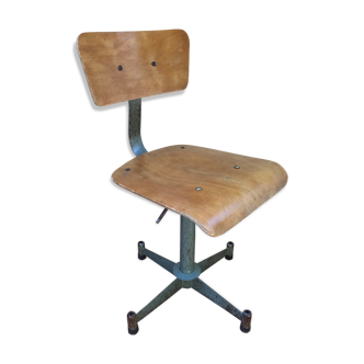 Chaise atelier métal & bois assise hauteur réglable vintage