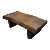 Rustic solid oak coffee table with a one piece top, France 1950s