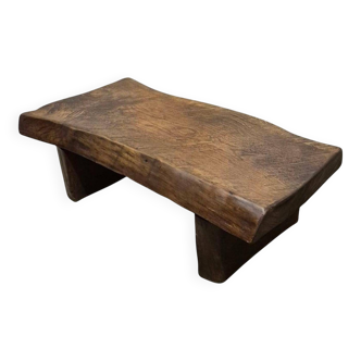 Rustic solid oak coffee table with a one piece top, France 1950s