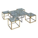 Brass and chrome coffee table with four nesting tables 1970