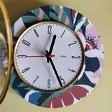 Vintage formica clock round silent wall pendulum "FFR terracotta green"