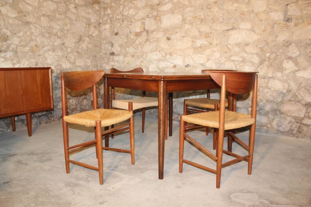 Extendable dining table "flip-top"/"wallet" Scandinavian vintage teak by Nils Jonsson for TROEDS