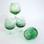 4 green cut crystal liqueur glasses - made in Germany - vintage 60s