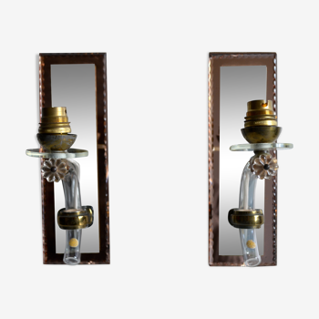 Pair of 50s crystal mirror wall light