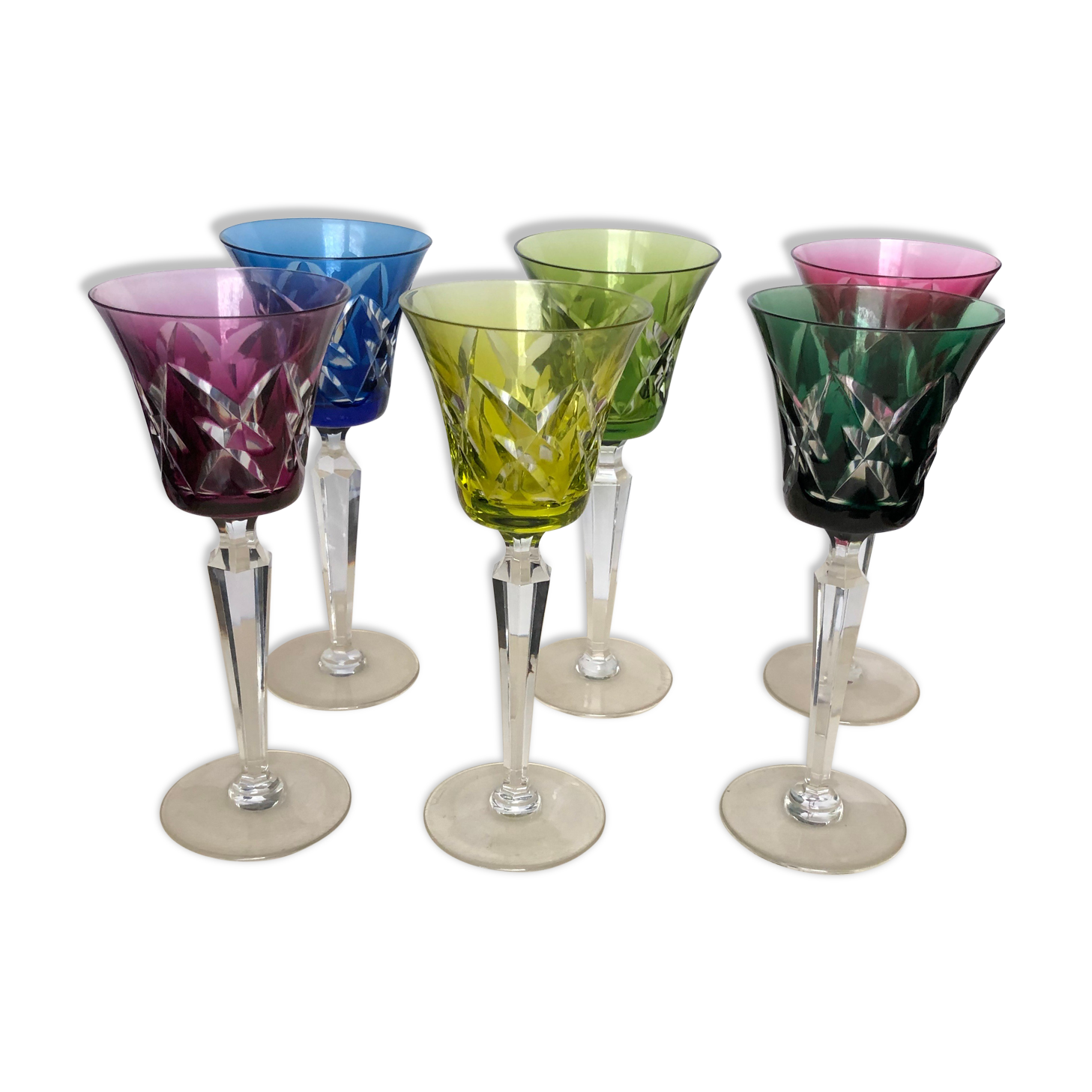 Set of six Val Saint Lambert crystal wine glasses
