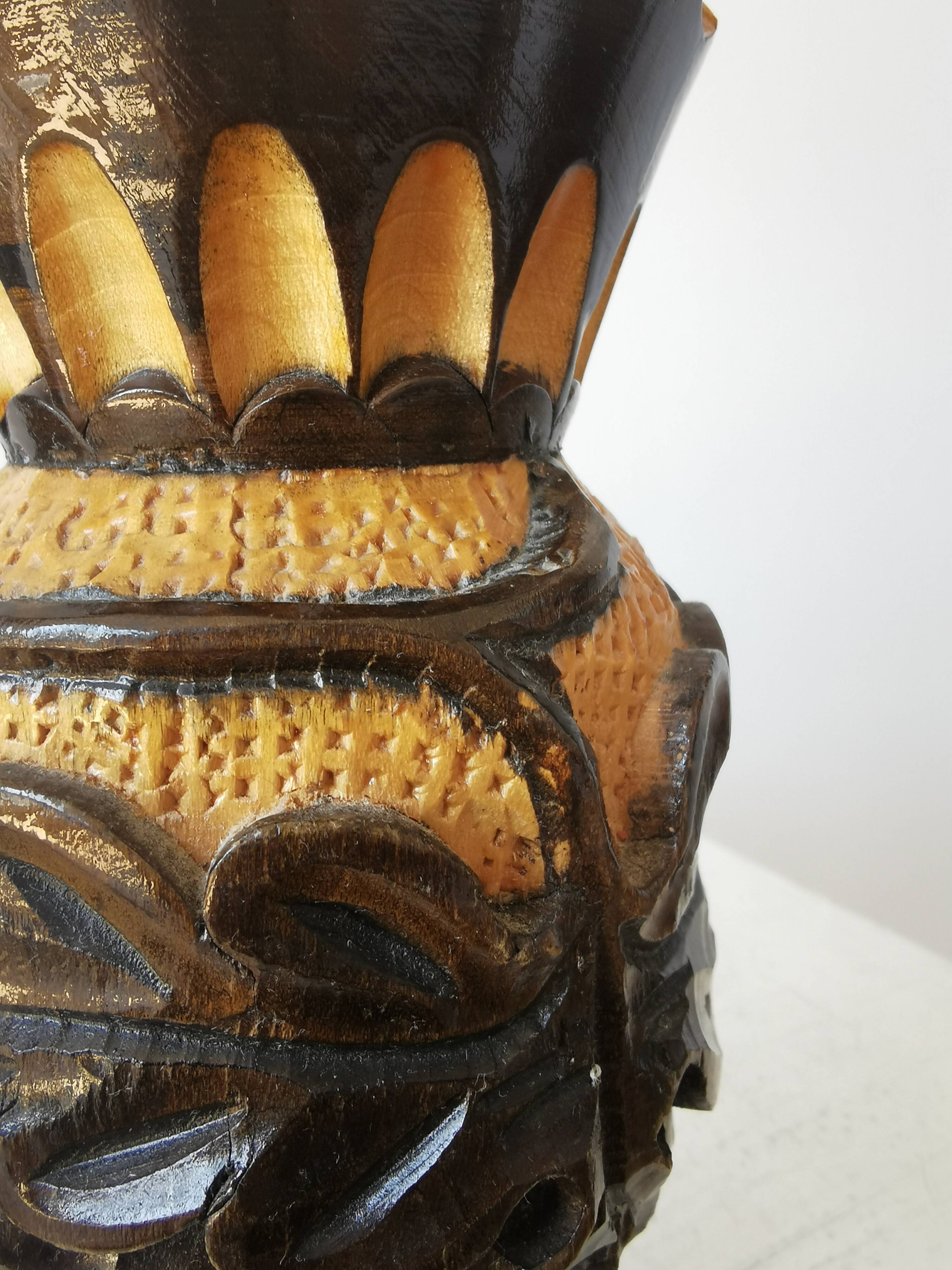 Vintage Hand Carved Wooden Vase: Grapevine Motif, 1970s Yugoslavia