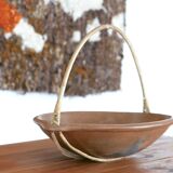 Terracotta table centre with rattan handle, 70s