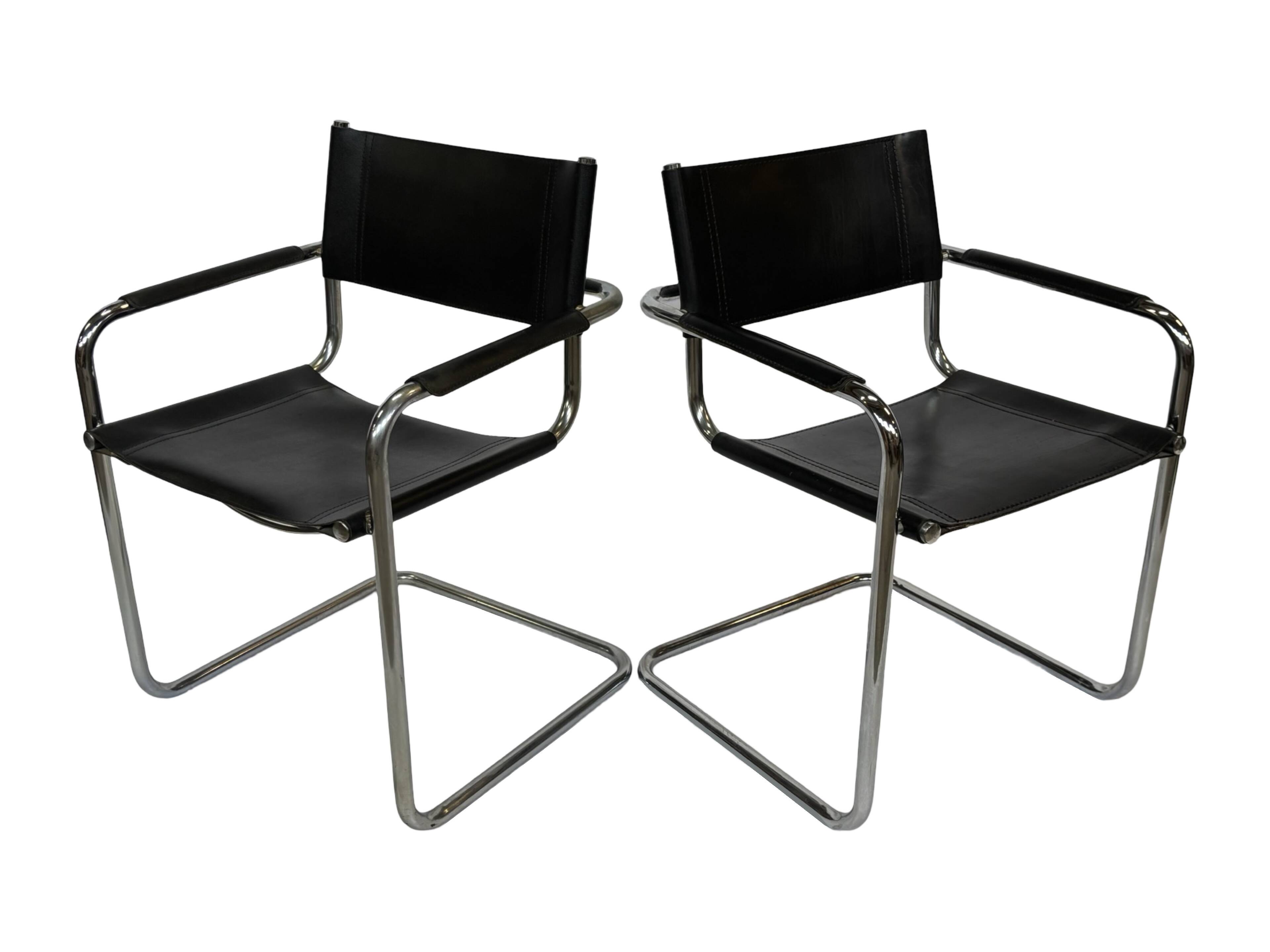 Vintage set of 4 tubular leather chairs style MG5 Grassi